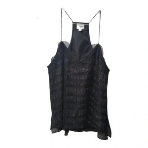 𝅺Cami NYC Black Gold Lace Trim Tank Silk S